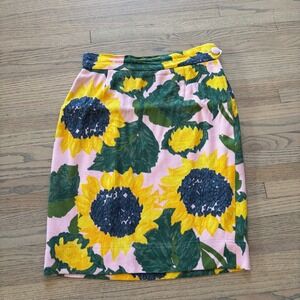 Moschino Cheap and Chic Vintage Sunflower Print Skirt Pink Yellow Size 8 Italy